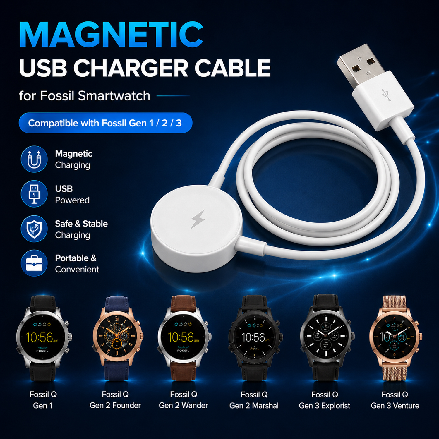 Fossil Watches Smartwatch Gen 3 - USB Magnetic Charging Cable For Smart