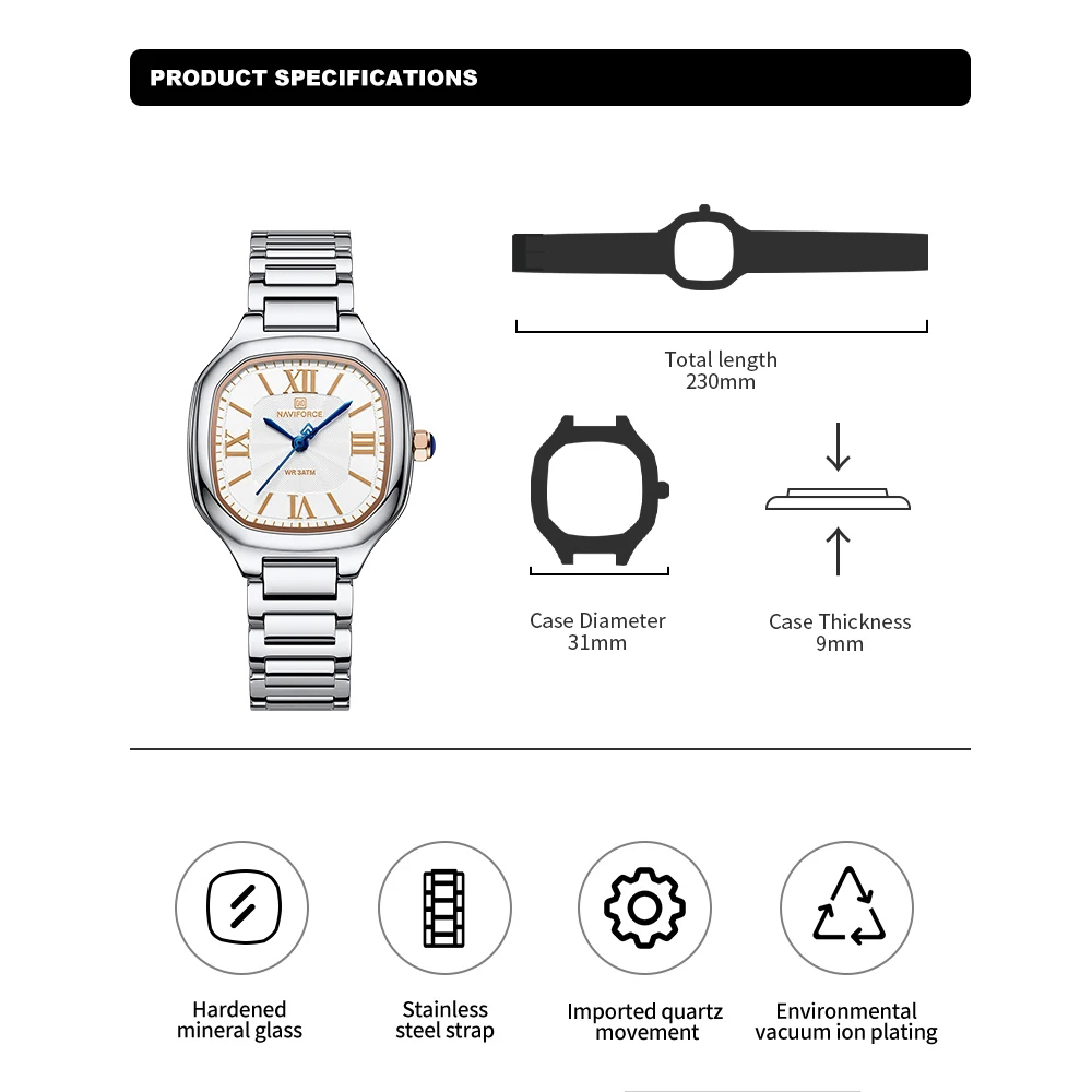 NAVIFORCE Luxury Women's Watch - Minimalist Thin Watch reseña y precio