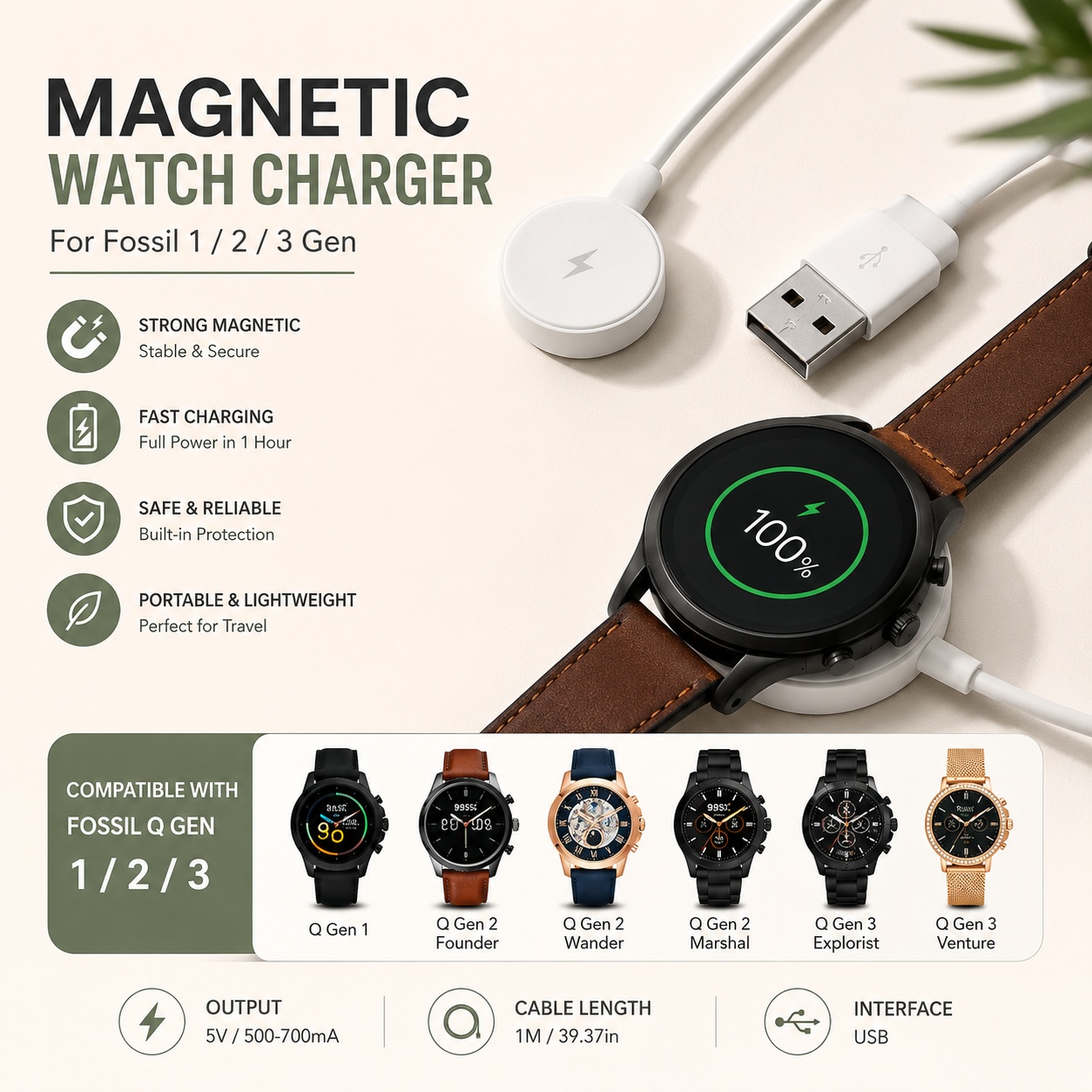 USB Watch Charger Adapter Smar - Fossil Watches Smartwatch Gen 3 reseña y precio