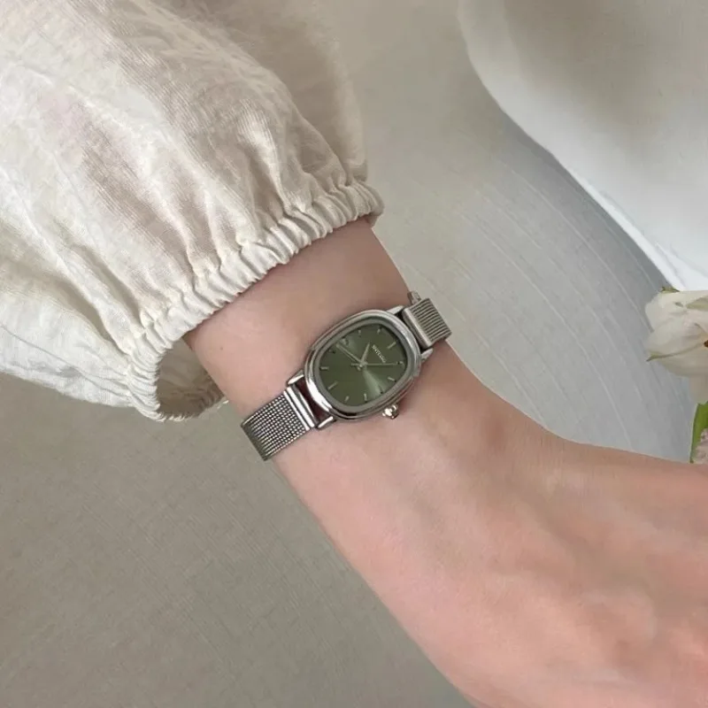 Small Oval Dial Green Watch Si - Minimalist Thin Watch reseña y precio